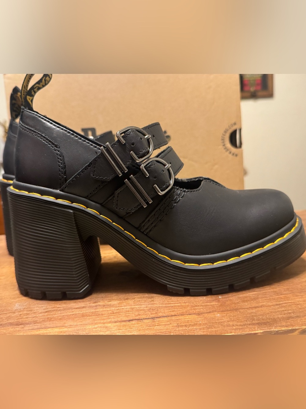 Dr. Martens Black Mary Jane Chunky Heel with Double Buckles